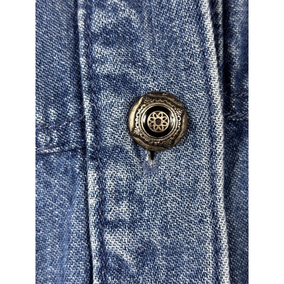 Vintage 80s Denim Maxi Dress S Velvet Trim Western Prairie Boho Cottagecore - Picture 8 of 9